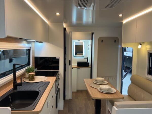  single-axle caravan is easy to tow and packed with features to ensure a comfortable and memorable journey.<br /><br />Key Specifications:<br /><br />Overall Length: 7.55m<br />Body Length: 5.86m<br />Overall Width: 2.409m<br />Travel Height: 2.98m<br />Internal Height: 1.98m<br />Tare Weight: 1950kg<br />ATM: 2800kg<br />Towball Weight: 140kg<br />Top Features:<br /><br />Chassis: 6" Galvanised Box Tube Chassis